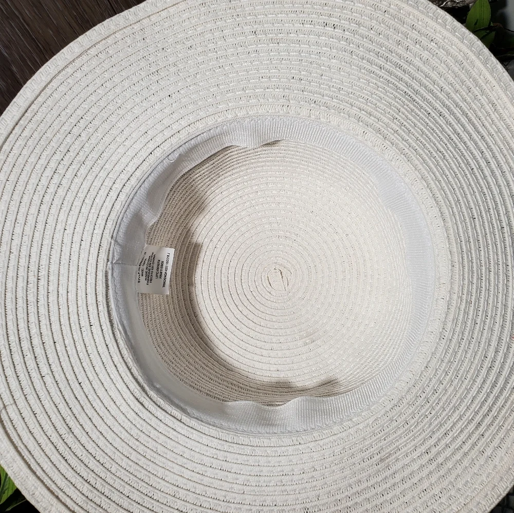 Girls Off-White Wide-Brimmed Straw Hat with Bow- Ages 4-7